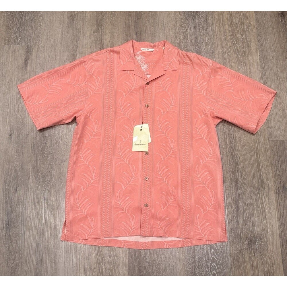 Tommy Bahama Shirt Mens Medium Hawaiian Camp 100% Silk Jacquard Aloha Coral NWT